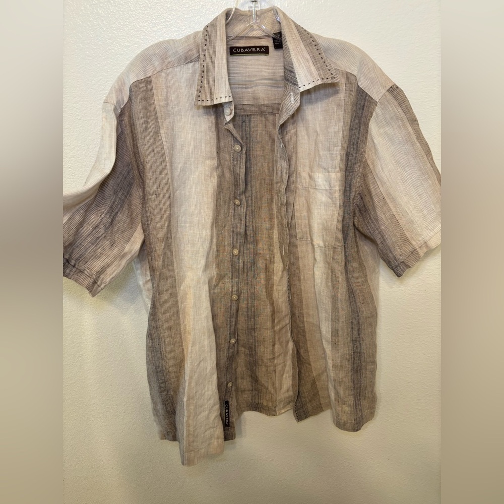 Men's linen Striped Casual beach island Shirt